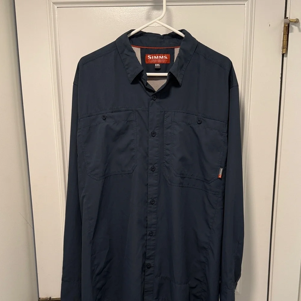 Simms Navy Long Sleeve Fishing Shirt - Picture 2 of 9